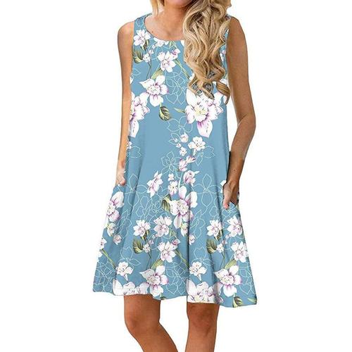 Robe Imprimée Manches pour Femme, Robe Vintage en Fibre de Polyester Imprimée de Fleurs Lâches pour la Plage, Traîner, Faire du Shopping, des Vacances, des Rencontres