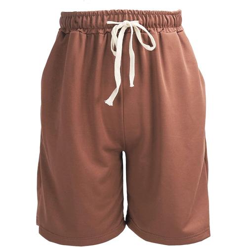 Hommes Été Shorts Décontracté À La Mode Cordon Taille Poche Côtés Couleur Pure Shorts Pantalon Curry