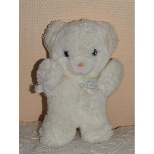 Ours Boulgom Blanc Yeux Bleus Grelot Doudou Peluche 24 Cm