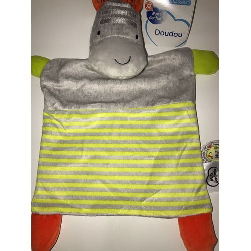 Doudou Zebre Cheval Hippopotame Gris Jaune Fluo Orange Mots D'enfants Plat Ecusson Tete Lion