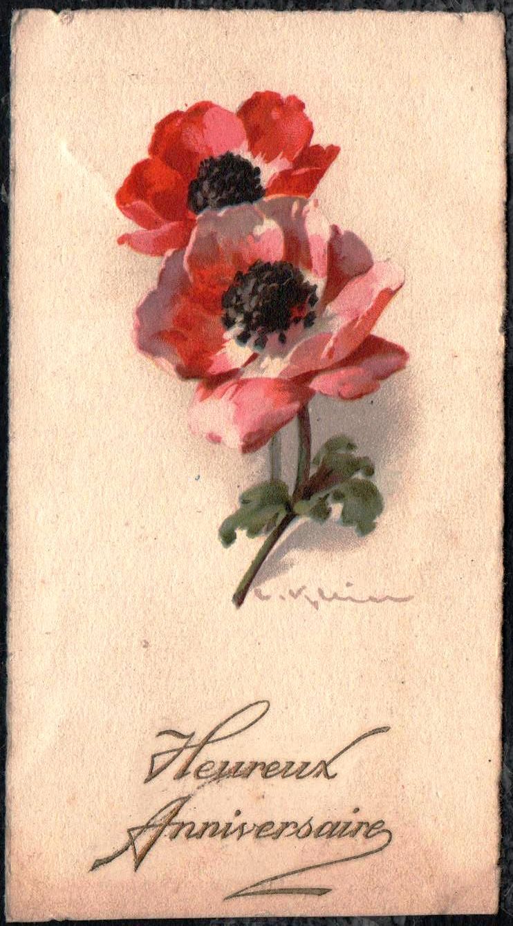 Carte Postale Ancienne France Heureux Anniversaire Bouquet D Anemones Rakuten