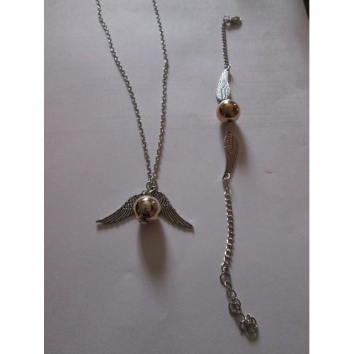 Parure Bracelet Et Collier Paire D Aile Argenté