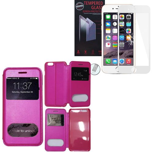 Etui S-View Pour Apple Iphone 6 Plus/ 6s Plus - Rose + 1 Film Verre Trempé - Blanc