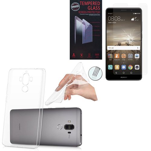 Huawei Mate 9 5.9" (Non Compatible Mate 9 Porsche Design/ Mate 9 Pro): Etui Housse Pochette Accessoires Coque Silicone Gel Ultraslim - Transparent + 1 Film De Protection D'écran Verre Trempé