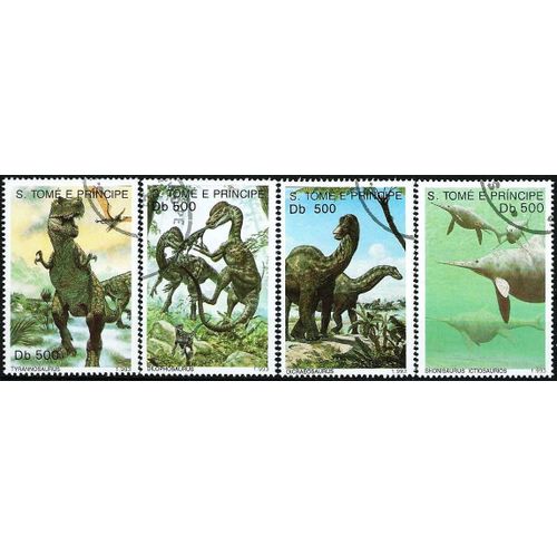 Sao Tomé Et Principe 1993, Joli Lot Animaux Préhistoriques, Dinosaures, Oblitérés, Tbe