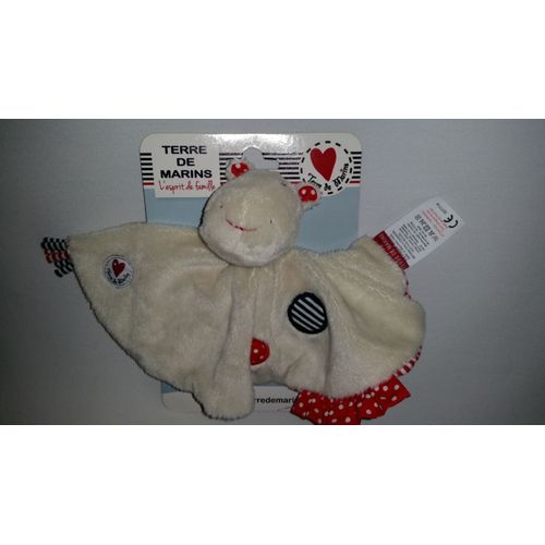 Doudou Plat Rond  Hippopotame Terre De Marins  Bleu Rouge Raye Pois  Beige/ Creme/ Ecru Jouet Enfant Naissance Bebe Peluche Éveil Enfant Comfort Blanket Comforter Soft Toys 
