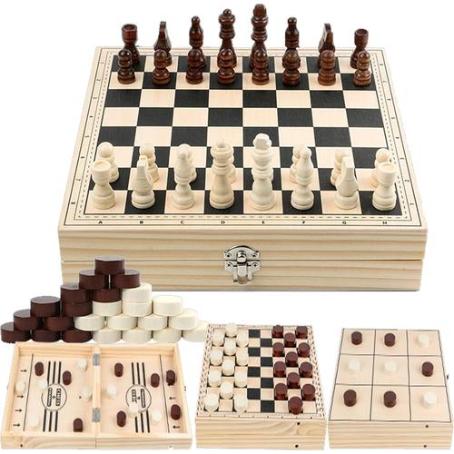 Jeu D'échecs, 4 En 1 Echecs En Bois Échecs Dames Jacquet, Pliable Ensemble D'échiquier, Chess Board Pour Enfants Adultes Fête Voyage, Jouets Et Cadeaux De Jeux Éducatifs