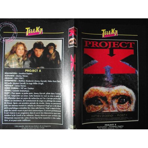  Tele K7 Jaquette Du Film.Project X.(1987).Réalisation.Jonathan Kaplan Avec Matthew Broderick Helen Hunt Bill Sadler Le Singe Willie
