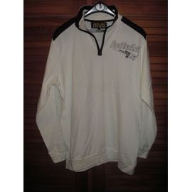 T-Shirt Manches Longues Atlas For Men Rocheuses Since 99 Xtrem ,100% Coton Taille M ,Blanc Cassé Bandes Noires Aux Épaules ,À L'intérieur Du Col,Col Rond Zippé .