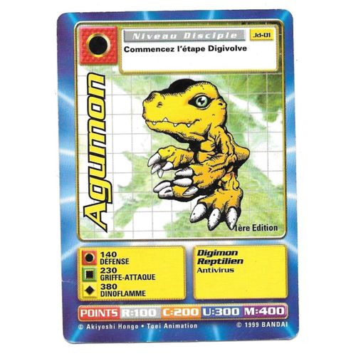 Carte Digimon Agumon Jd-01 [Premiere Edition 1] Vf - Bandai 1999