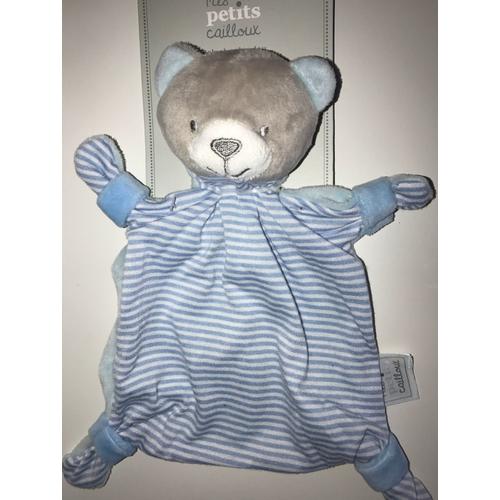 Doudou Ours Bleu Gris & Blanc Raye Peluche Jouet Eveil Bebe Comforter Soft Toys Blue White Teddy Bear 