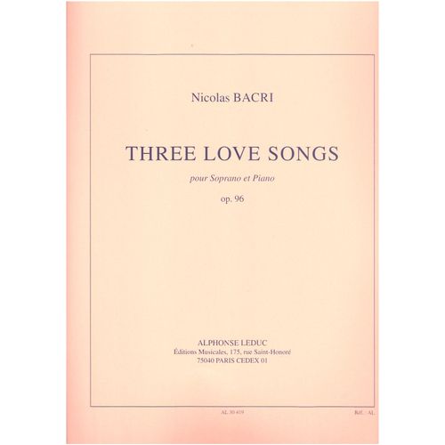 Three Love Songs Pour Soprano Et Piano Opus 96
