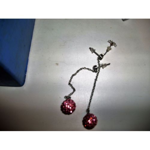 Boucles D'oreilles De Perle Strass Rose Foncé