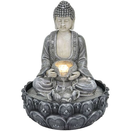 Petite fontaine dintérieur Bouddha en résine grise 27 cm