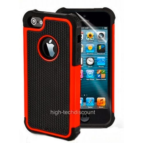 Housse Etui Coque Rigide Anti Choc Rouge Pour Apple Iphone Se + Film Ecran