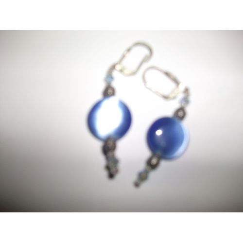 Boucles D'oreilles Pendantes De Perle Bleu Foncé