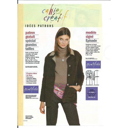 Patron Couture Modes & Travaux Octobre 2003, Veste En Lainage Tweed Réversible Taille Du 42 Au 48