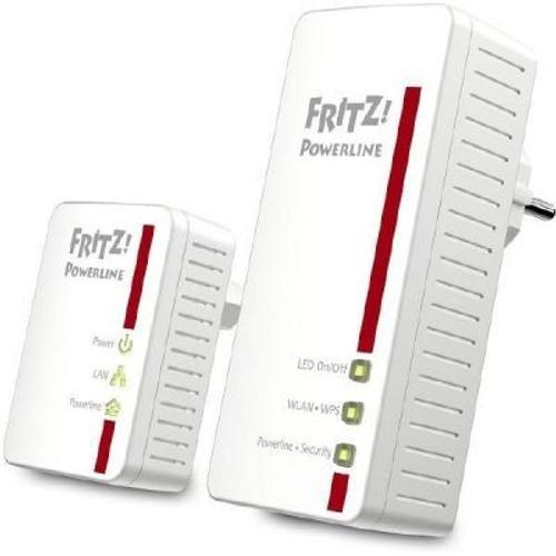 AVM FRITZ!Powerline 540E - WLAN Set - kit d'adaptation pour courant porteur - commutateur 2 ports - HomePlug AV (HPAV) - Wi-Fi - 2,4 Ghz - Branchement mural - avec AVM FRITZ!Powerline 510E