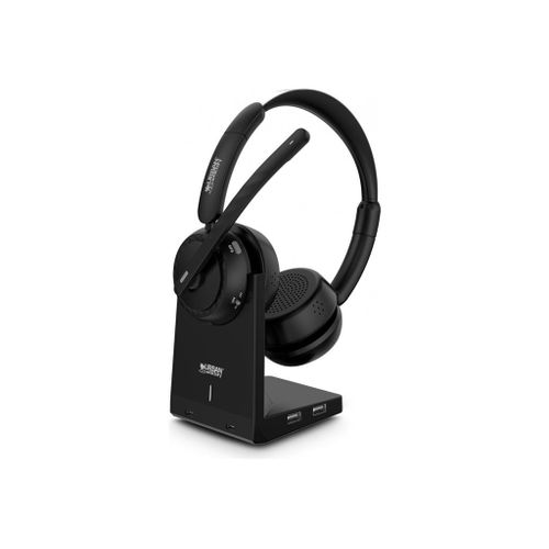 Urban Factory MOVEE Max - Avec support de charge micro-casque - sur-oreille - Bluetooth - sans fil - Suppresseur de bruit actif - USB-A via adaptateur Bluetooth - isolation acoustique - noir