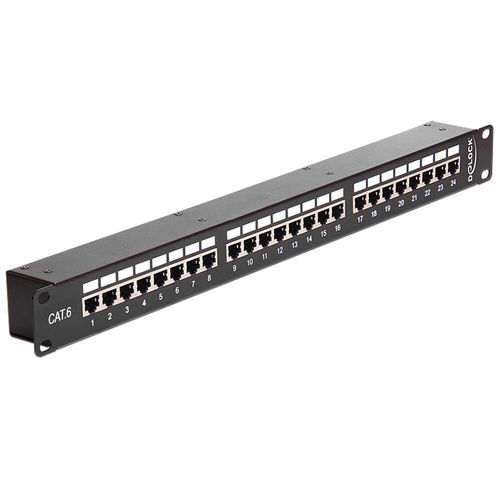 Delock - Panneau de raccordement avec coupleurs - CAT 6 - STP - RJ-45 X 24 - noir - 1U - 19