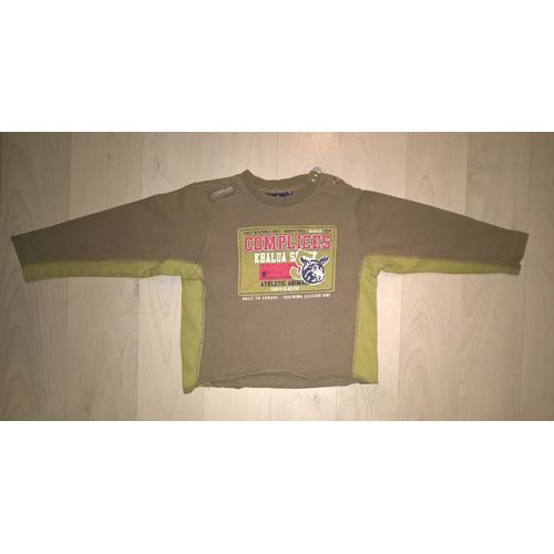 T-Shirt Complices Manches Longues Coton Garçon 12-18 Mois Kaki