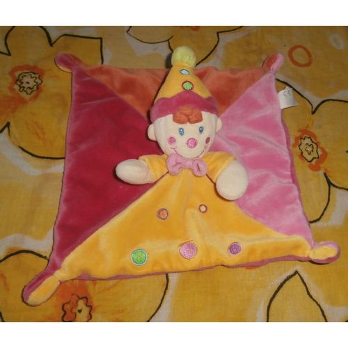 Doudou Plat Clown Nicotoy Jaune Rose Orange