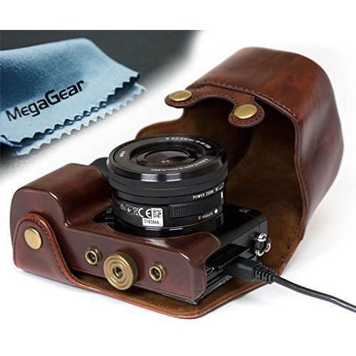 Megagear Etui Souple En Cuir Pour, Housse Pour Sony Alpha A6000 Avec 16-50mm Brun Foncé