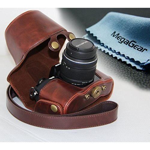 Megagear Etui Souple En Cuir Pour, Housse Pour Olympus Om-D E-M10 Avec 14-42mm (Brun Foncé)