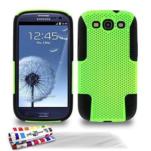 Muzzano Coque Rigide Ultra-Slim ``Alveolia Cross`` Vert Et Noir Pour Samsung Galaxy S3 / I9300 De Qualité Supérieure Originale - Protection Antichoc Elegante, Optimale Et Durable 3 Protections D'ecran Transparents ``Ultraclear`` 1 Stylet Et 1 Chiffon