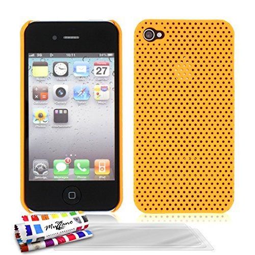 Muzzano Coque Rigide Ultra-Slim ``Alveolia`` Orange Pour Apple Iphone 4s De Qualité Supérieure Originale - Protection Elegante, Optimale Et Durable 3 Protections D'ecran Transparents ``Ultraclear`` 1 Stylet Et 1 Chiffon Muzzano Offerts