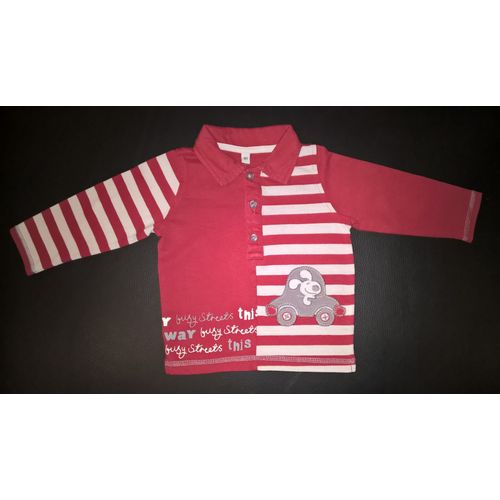 Polo Manches Longues Coton Et Polyester Garçon 18 Mois Rouge Rayé Blanc