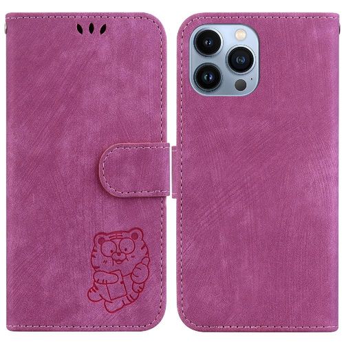 Étui Pour Iphone 15 Pro Max Étui Portefeuille Carte De Poche Housse De Support Tigre Mignon En Relief Flip Folio - Rouge