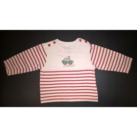 T-Shirt 3 Suisses Manches Longues Coton Garçon 18 Mois Rouge Rayé Blanc