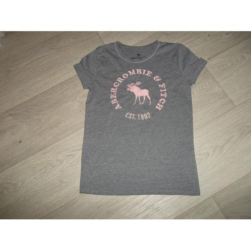 Tee Shirt Abercrombie & Fitch Gris Et Logo Rose 13/14 Ans
