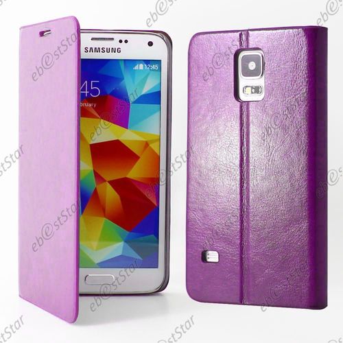 Ebeststar ® Pour Samsung Galaxy S5 G900f Et S5 New G903f Neo - Housse Coque Etui Portefeuille Folio Book Livre Pu Cuir, Couleur Violet [Dimensions Precises De Votre Appareil : 142 X 72,5 X 8,1 Mm, Écran 5.1'']