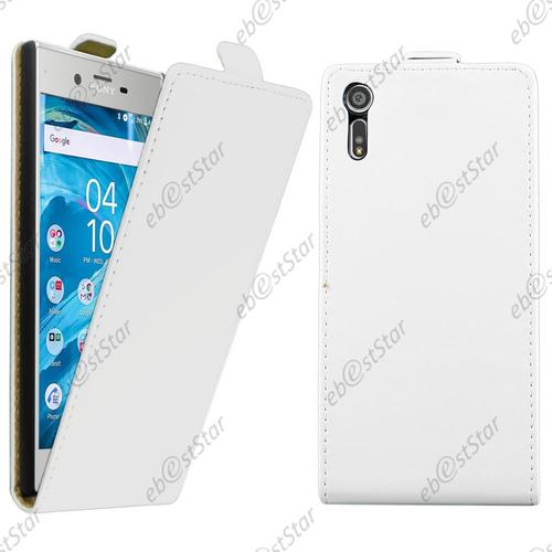 Ebeststar ® Pour Sony Xperia Xz, Xz Dual - Housse Coque Etui En Pu Cuir À Rabat Ultra Fine (Slim Case), Couleur Blanc [Dimensions Precises De Votre Appareil : 146 X 72 X 8,1 Mm, Écran 5.2'']