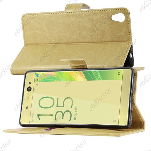 Ebeststar ®  Etui Portefeuille Housse Coque Protection Folio Book Livre Pour Sony Xperia Xa Ultra, Xa Ultra Dual, Couleur Or / Doré [Dimensions Precises De Votre Appareil : 164 X 79 X 8,4 Mm, Écran 6'']