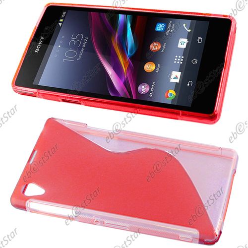 Ebeststar ®  Coque S-Line Silicone Gel Motif Vague Housse Etui Protection Souple Pour Sony Xperia Z1 L39h, Sony C6906, Couleur Rouge [Dimensions Precises De Votre Appareil : 144 X 74 X 8,5 Mm, Écran 5'']