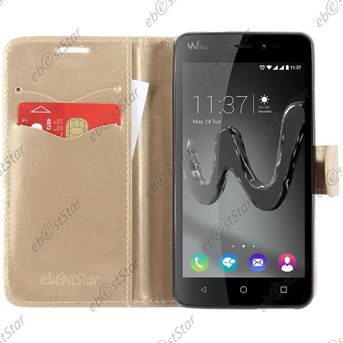 Ebeststar ® Housse Portefeuille Coque Etui Protection Folio Pour Wiko Freddy, Couleur Or / Doré [Dimensions Precises De Votre Appareil : 143 X 71,8 X 10,6 Mm, Écran 5'']