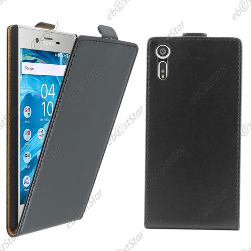 Ebeststar ® Pour Sony Xperia Xz, Xz Dual - Housse Coque Etui En Pu Cuir À Rabat Ultra Fine (Slim Case), Couleur Noir [Dimensions Precises De Votre Appareil : 146 X 72 X 8,1 Mm, Écran 5.2'']