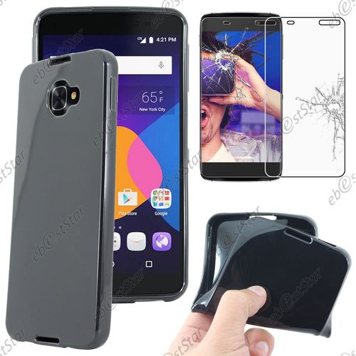 Ebeststar ® Housse Coque Protection Silicone Gel Etui Souple + Vitre Anti Casse Film Écran Verre Trempé Pour Alcatel Idol 4s (5.5 Pouces), Couleur Noir [Dimensions Precises De Votre Appareil : 153,9 X 75,4 X 7 Mm, Écran 5.5'']