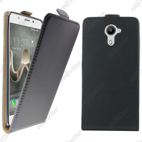 Ebeststar ® Pour Wiko U Feel Prime - Housse Coque Etui En Pu Cuir À Rabat Ultra Fine (Slim Case), Couleur Noir [Dimensions Precises De Votre Appareil : 142,5 X 69,9 X 8,7 Mm, Écran 5'']