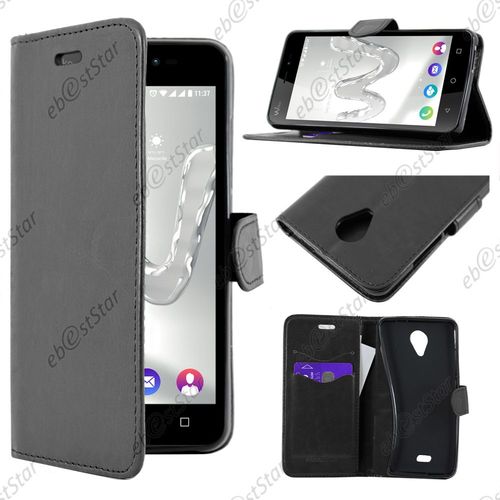 Ebeststar ® Pour Wiko Freddy - Housse Coque Etui Portefeuille Support Folio Simi Cuir, Couleur Noir [Dimensions Precises De Votre Appareil : 143 X 71,8 X 10,6 Mm, Écran 5'']