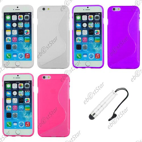 Ebeststar ® Pour Apple Iphone 6s 6 Écran 4.7" - Lot X3 Housse Etui Coque Silicone Gel Motif S-Line Protection Souple + Mini Stylet, Couleur Transparent, Violet, Rose [Dimensions Precises De Votre Appareil : 138,3 X 67,1 X 7,1 Mm, Écran 4.7'']