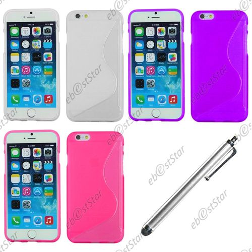 Ebeststar ® Pour Apple Iphone 6s 6 Écran 4.7" - Lot X3 Housse Etui Coque Silicone Gel Motif S-Line Protection Souple + Stylet, Couleur Transparent, Violet, Rose [Dimensions Precises De Votre Appareil : 138,3 X 67,1 X 7,1 Mm, Écran 4.7'']