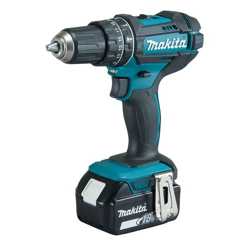 Makita Perceuse-visseuse à percussion sans fil 18V + 2x batterie 3Ah + chargeur + 120pcs. Jeu d'outils (DHP482JX13)