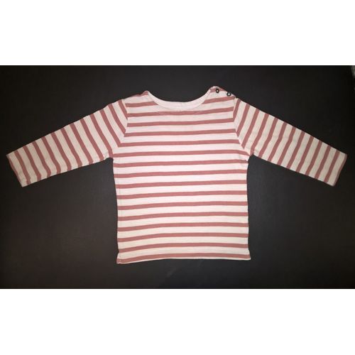 T-Shirt Bout'chou Manches Longues Coton Garçon 24 Mois Rouge Brique Et Blanc