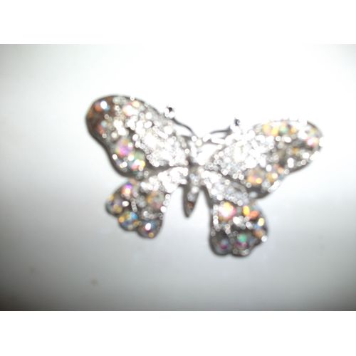 Broche De Papillon Argenté Pierre De Verre