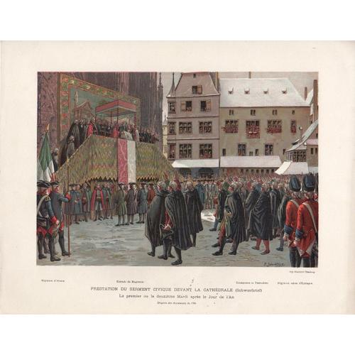 Prestation Du Serment Civique Devant La Cathédrale. Reproduction D¿Une Des 43 Planches Éditées En 1894 (34x27) 