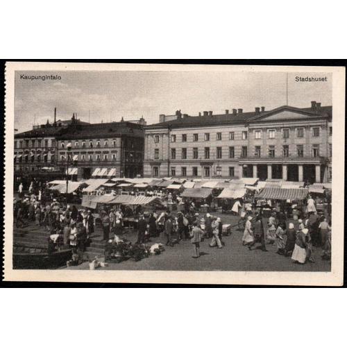 Carte Postale Ancienne, Finlande, Helsinki, Kaupungintalo - Stadshuset ( Place De Marché Animée )